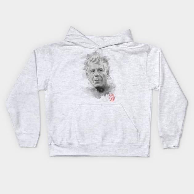 Anthony Bourdain Watercolor Kids Hoodie by Soriagk